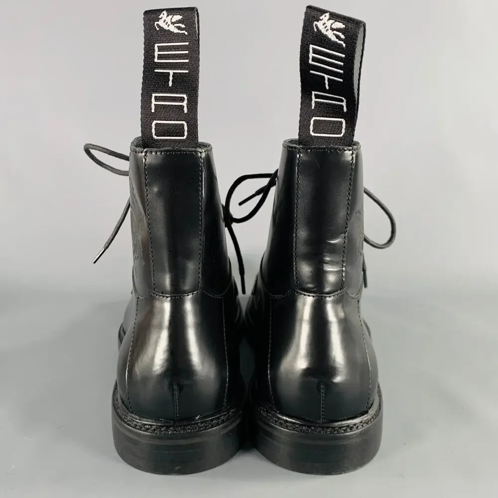 ETRO Size 12 Black Leather Pixel Art Lace-Up Boots